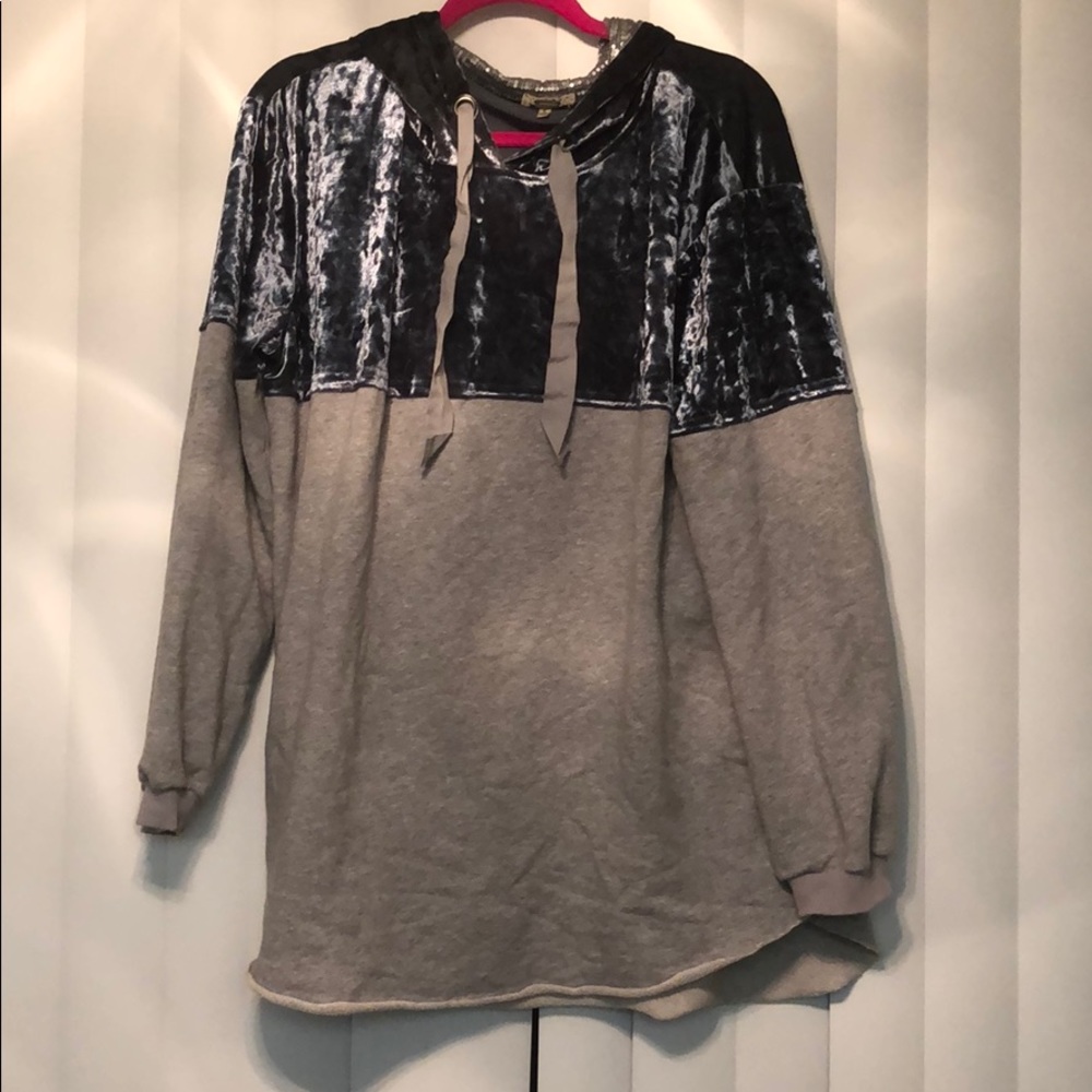 Baby blue and gray crushed velvet sequin hoodie